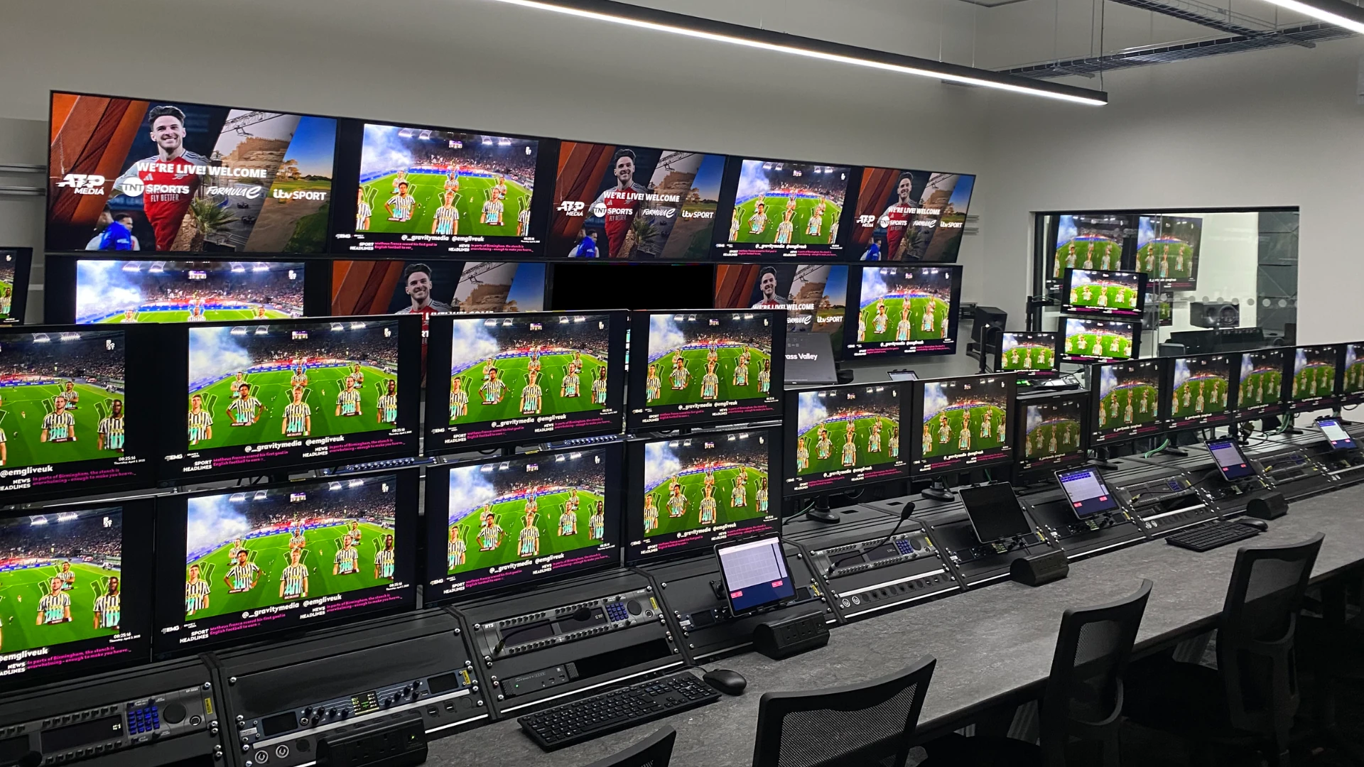 TV broadcast room with monitors